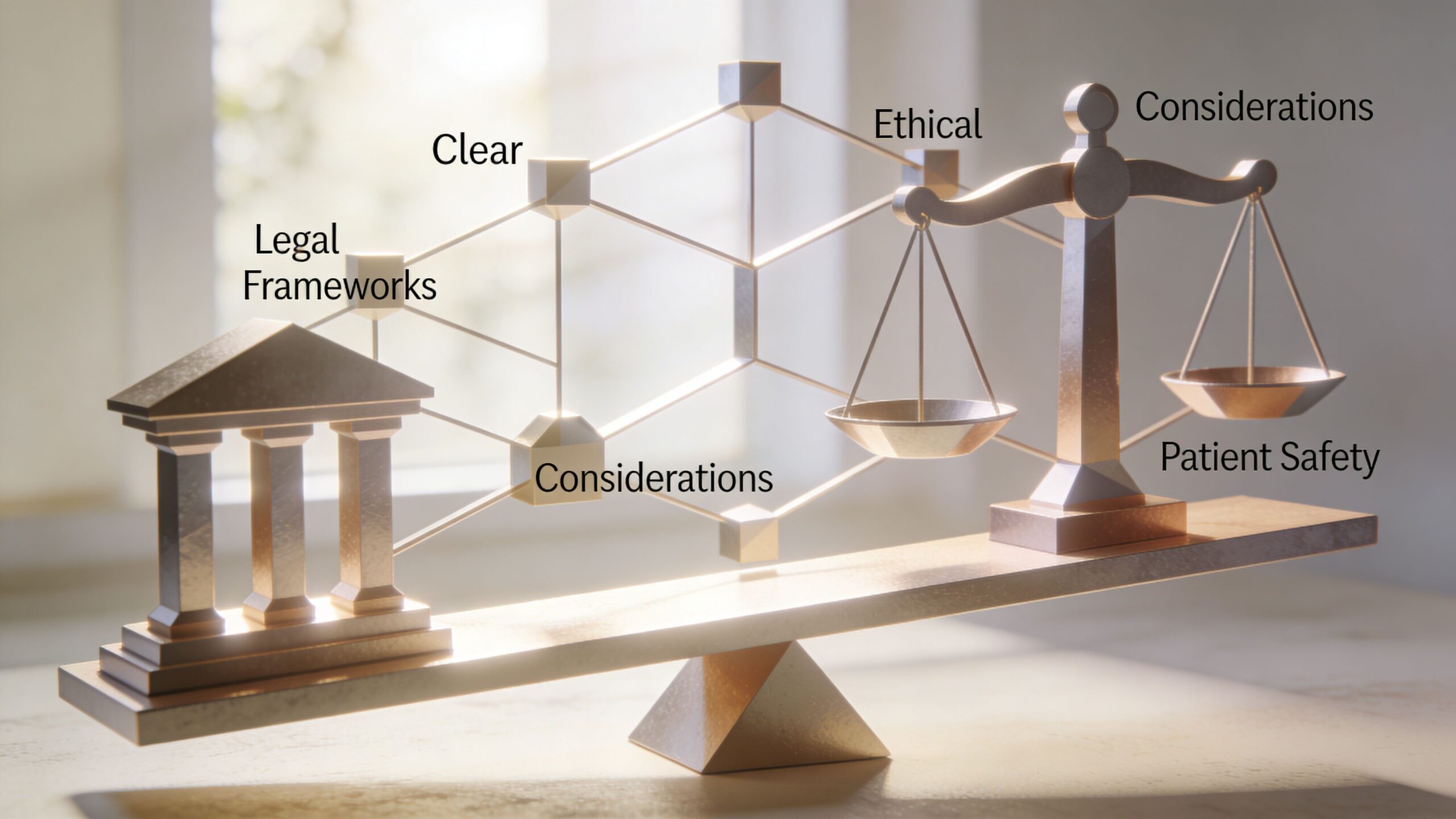 A conceptual graphic illustrating the balance between legal frameworks, ethical considerations, and patient safety in therapy.