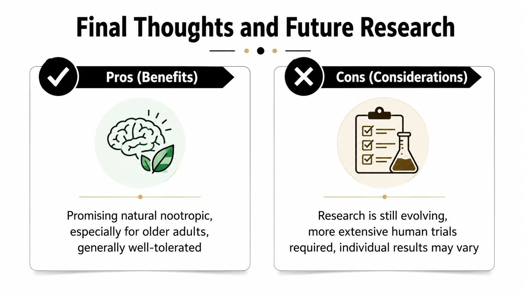 A comparison chart showing the benefits and considerations of using natural nootropics for cognitive health.